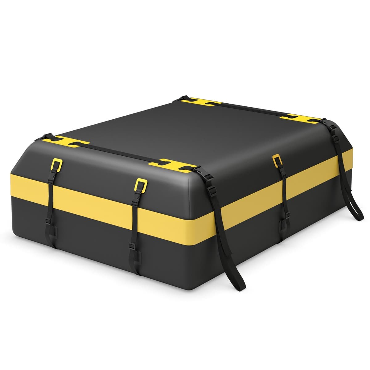 CostwayCoffre de Toit Voiture Étanche 595 L avec 10 Sangles 6 Crochets de Porte Sac à Bagages Serrure à Combinaison Tapis Antidérapant pour Tous Jaune