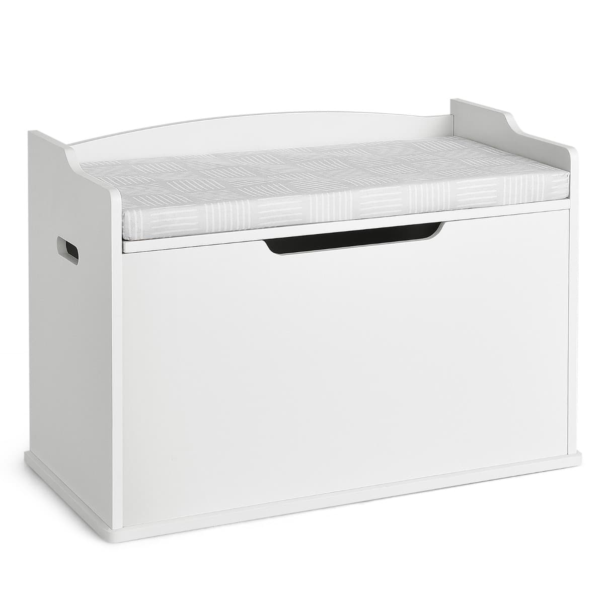 CostwayCoffre à Jouets Coffre de Rangement à Couvercle Relevable Banc avec Coffre de Rangement Banc avec 2 Charnières de Sécurité Blanc