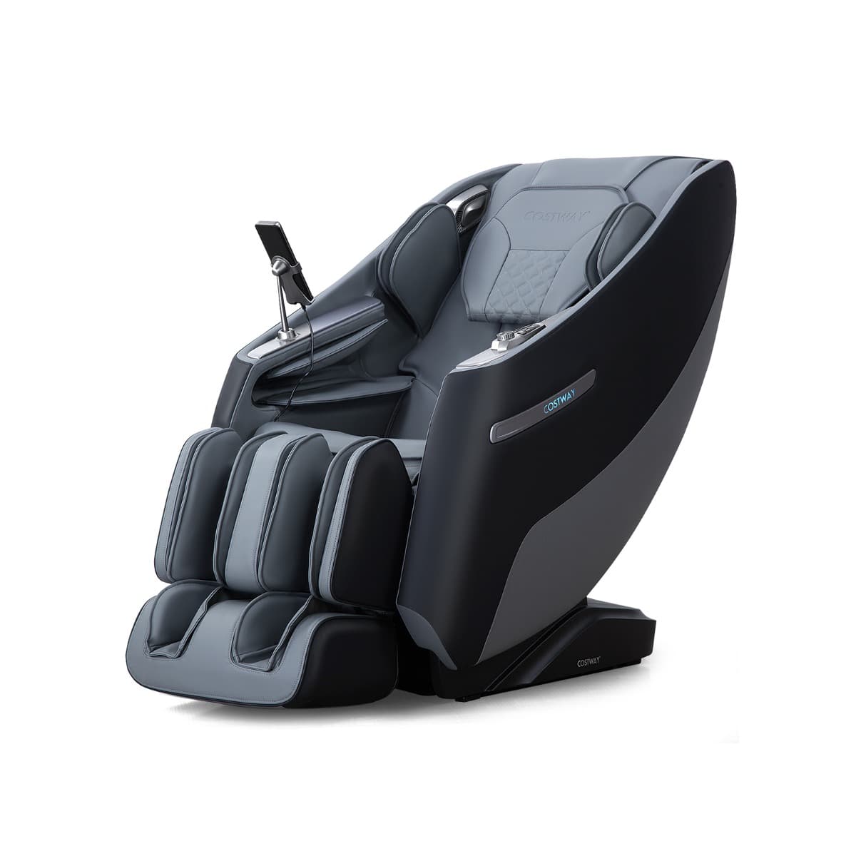 CostwayFauteuil de Massage Électrique Inclinable Rail SL avec 12 Modes Automatiques 5 Techniques de Massage Chauffage et Rouleaux de Pied Noir