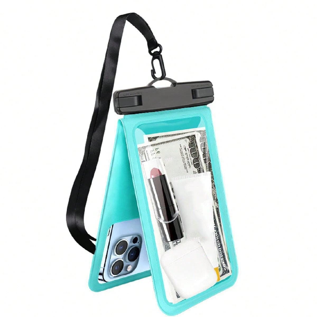 1 pièce Pochette étanche pour téléphone à double espace flottant, étui de téléphone étanche pour nager, surfer et plonger, étui transparent
